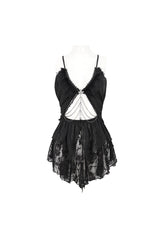 Black Sheer Striped Chiffon Paneled Lace And Metal Chain Trim Women's Punk Fun Dress - Product - 6