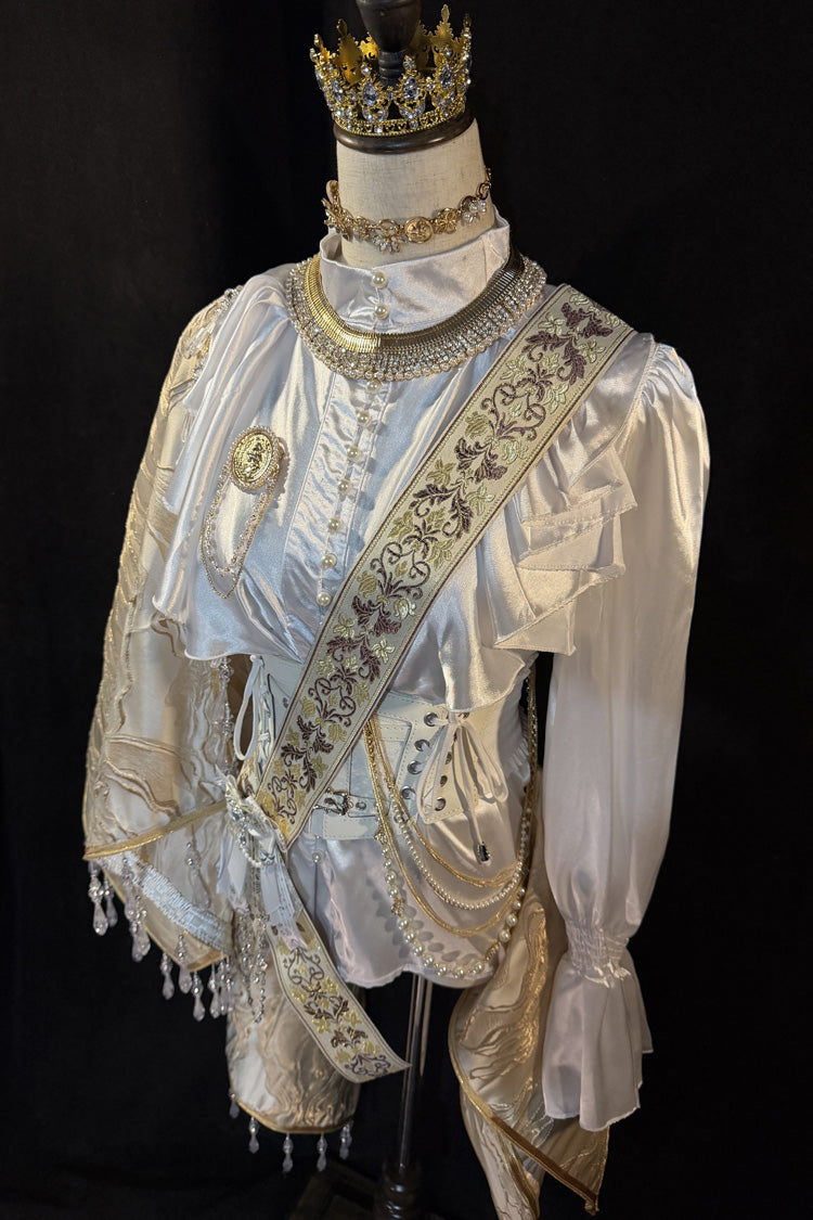 White/Gold [Royal Knight] Stand Collar Long Sleeves Gothic Vintage Cool Lolita Set - Product - 3