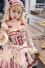 Pink [Moonstone] Sleeveless Ruffle Embroidery Bowknot Lace Fishbone Sweet Princess Lolita Dress - Product - 5