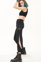 Black Punk Sports Style Metal Five-Star Decoration Trouser Leg Button Detachable Women's Long Pants - Product - 11