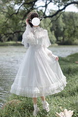 White [Enchanted Daydream] Long Sleeves Bowknot Lace Sweet Elegant Lolita Dress - Product - 7