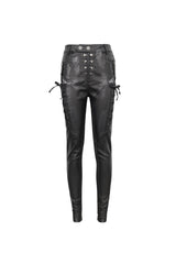 Black Stretch Faux Leather Paneled Mesh Women's Punk Trousers - Product - 6