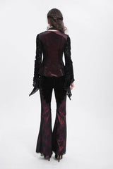 Red Long Trumpet Sleeves Jacquard Cutout Women's Gothic Blouse - Product - 5