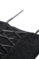 Black Sleeveless Side Slit Ruffled Lace Lace-Up Women's Gothic Maxi Slip Wedding Dress - Product - 16