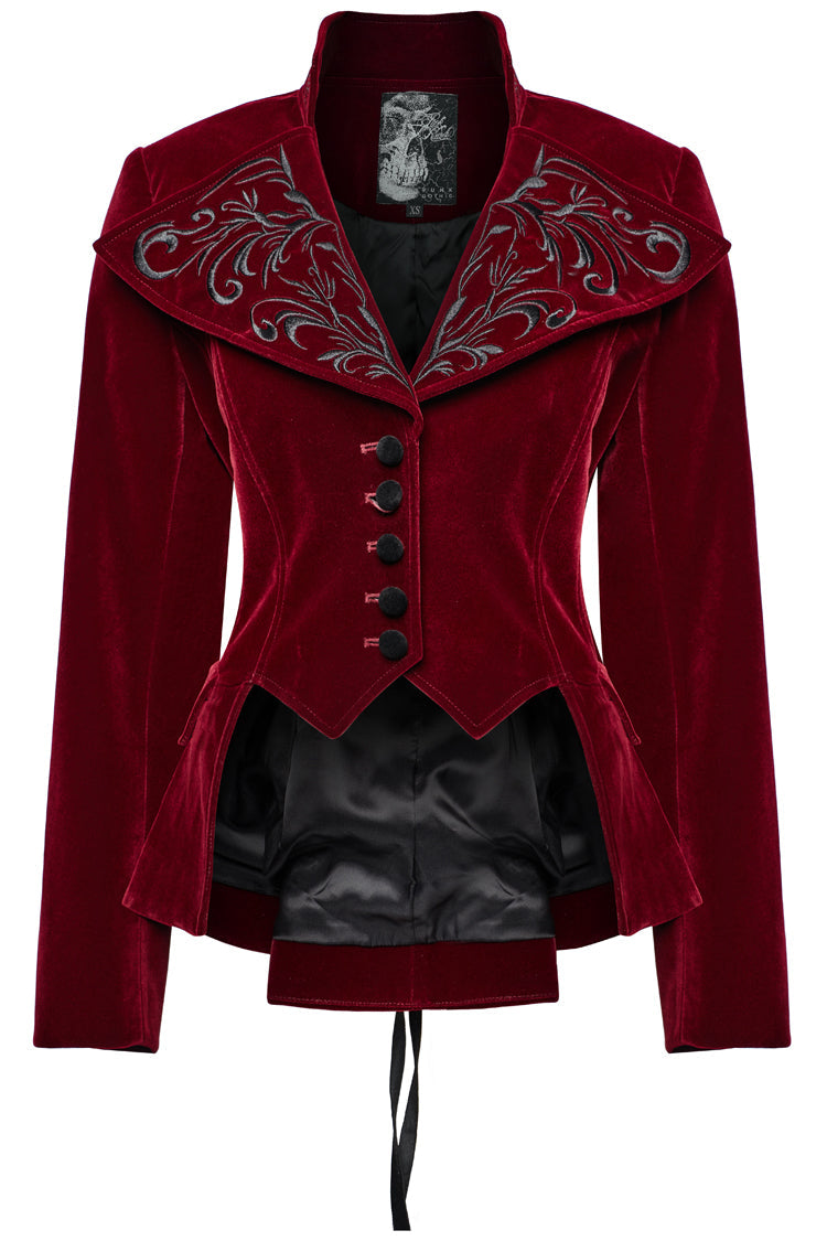 Red Swallow-tailed Velvet Long Sleeves Women's Gothic Jacket - Product - 3