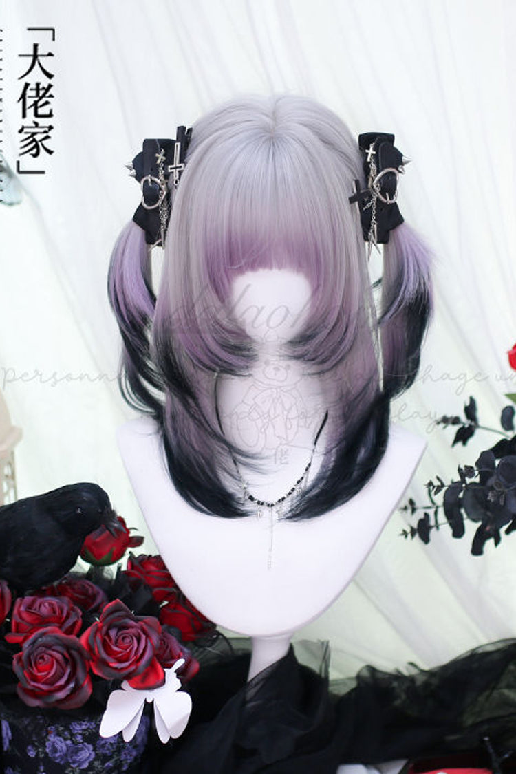 Purple Gradient Air Bangs Sweet Lolita Short Wigs - Purple - 1