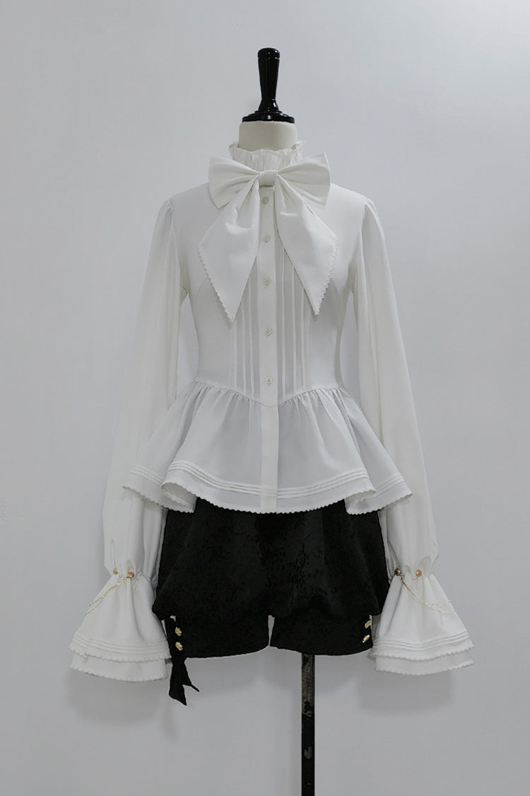 White Hunting Rabbits Long Sleeves Bowknot Gothic Vintage Ouji Fashion Lolita Blouse - Product - 3