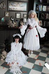 White [Cross Doll] Long Hime Sleeves Ruffle Lace Gothic Lolita Dress Set 2 Versions - Product - 6