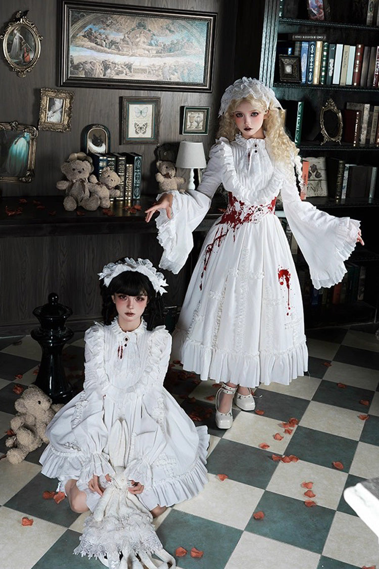 White [Cross Doll] Long Hime Sleeves Ruffle Lace Gothic Lolita Dress Set 2 Versions - Product - 6