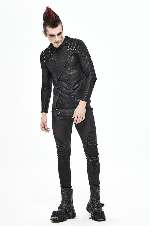 Black Punk Glued Fake Two Pieces Mens Pants - Product - 10