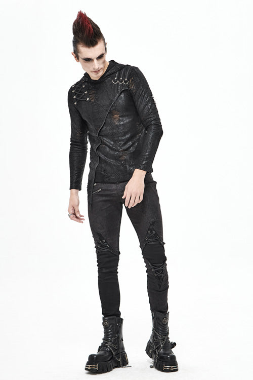Black Punk Glued Fake Two Pieces Mens Pants - Product - 10