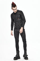 Black Punk Glued Fake Two Pieces Mens Pants - Product - 10