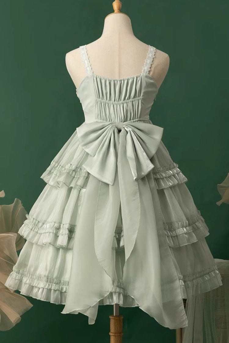 Green Starry Gauze Love Song Three-Tiered Ruffle Bowknot Sweet Lolita Tiered JSK Dress - Product - 11