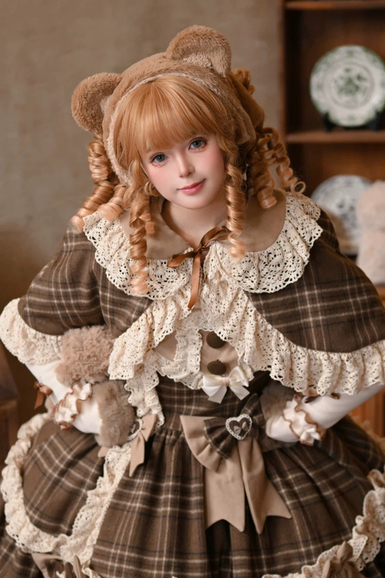 Brown [Chocolate Chestnut] Sleeveless Printed Ruffled Bow Sweet Lolita Jsk Dress - Product - 5