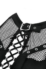 Black Women's Punk Halter Cut-Out Lace-Up Eyelet Strap Mesh Splice Tank Top - Product - 12