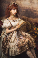 Brown [Cloria] Oil Painting Print Bowknot Lace Sweet Elegant Palace Lolita Jsk Dress - Product - 4