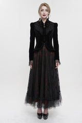 Black Stand Collar Velvet Appliqu On Chest Pendant Zipper Autumn And Winter Short Long Sleeve Women's Gothic Jacket - Product - 2