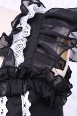 Black/White Cap Sleeves Ruffled Bowknot Lace Trim Gothic Lolita Dress - Product - 5