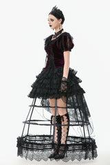 Black Ruffled Doll Collar Short Puff Sleeves Lace-Up Women's Gothic Princess Velvet Cape - Product - 11