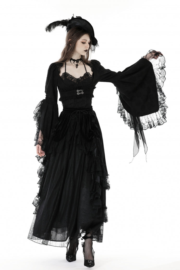 Black Women's Gothic Vintage Long Flared Sleeves Lace Splice Shrug - Product - 9