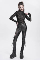 Black Stand Collar Sheer Studded Women's Punk Blouse - Product - 12