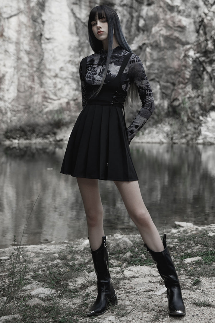 Black High Waisted Women's Pleated Gothic Slip Dress - Product - 4