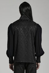 Black Stand Collar Long Puff Sleeves Jacquard Print Lace Mens Gothic Blouse - Product - 3