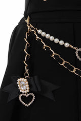 Sweet Heart Belt Printed Ruffled Bow Pearl-Decorated Chain-Decorated Plus Size Pleated Jirai Kei Skirt - Product - 12