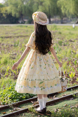 Yellow [Lemon Chicken] Short Sleeves Print Ruffle Bowknot Lace Daily Sweet Lolita Dress - Product - 6