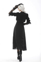Black Stand Collar Cut-Out Half Sleeves Lace Spliced Women's Gothic Maxi Dress - Product - 4