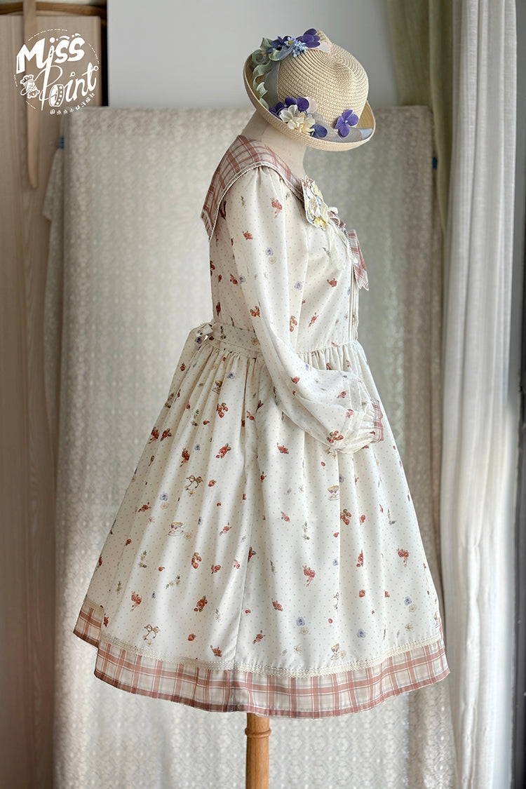 Ivory Sailor Collar Print Ruffle Bowknot Sweet Elegant Lolita Dress - Product - 7