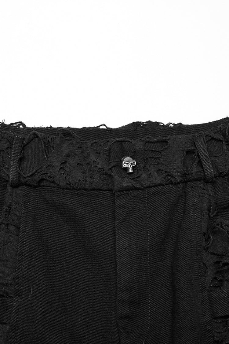 Black Ripped Eyelet Straps Men's Gothic Shorts - Product - 5