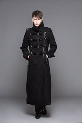 Black Detachable One Sided Shawl Double Sided Woollen Thick Mens Punk Long Coat - Product - 5