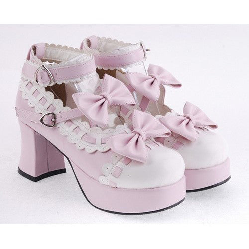 Pink Heel High Beautiful Synthetic Leather Round Straps Platform Sweet Lolita Shoes - Product - 5