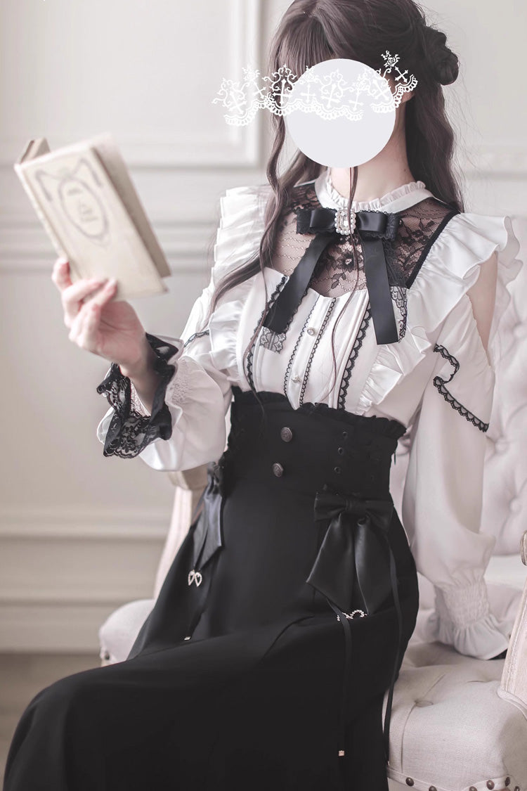 Black Ruffle Bowknot Slim Sweet Elegant Lolita Fishtail Skirt Dress - Product - 2