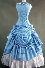Blue Cotton Square Collar Sleeveless Floor Length Pleats Classic Lolita Dress - Product - 2