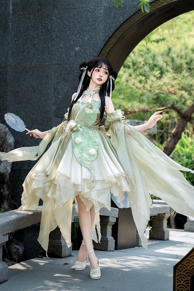 Green Halterneck Sleeveless Bowknot Lace Irregular Sweet Chinese Style Lolita Jsk Dress - Product - 6