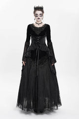 Black Long Sleeves Lace-Up Beaded Pleated Women's Gothic Blouse - Product - 4