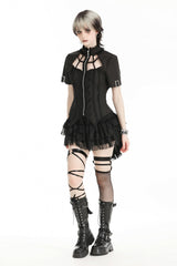 Black Multi-Layered Lace Women's Gothic Puffy Skirt with Detachable Swallow Tail - Black - 1