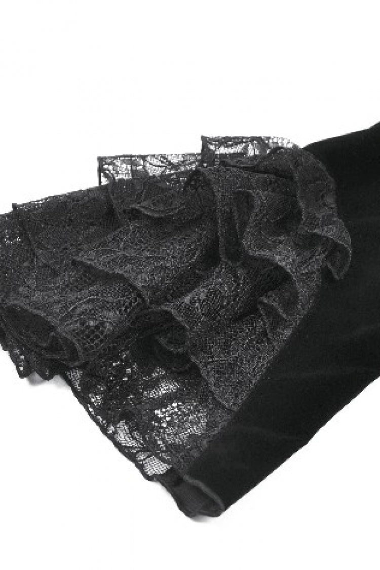 Black Stand Collar Long Flared Sleeves Lace Spliced Velvet Women's Gothic Cape - Product - 17