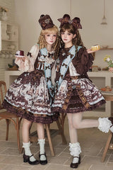 Brown [Teddy Bear Chocolate] Sleeveless Print Ruffle Bowknot Sweet Lolita Jsk Dress - Brown - 1