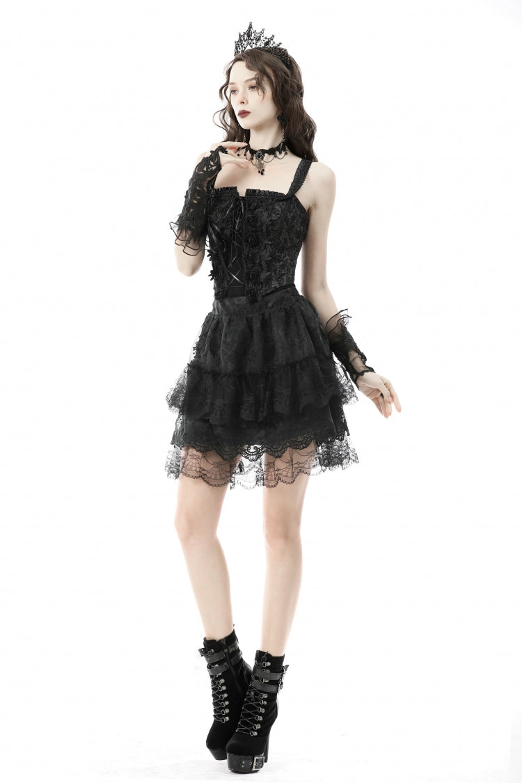 Black Floral Jacquard Lace-Up Women's Gothic Overbust Corset - Product - 9