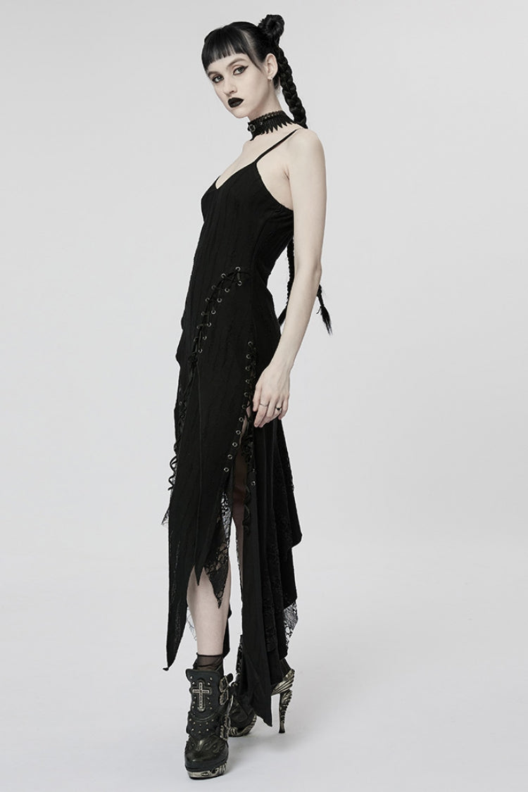 Black Stitching Irregular Mesh Women's Punk Dress - Product - 2