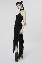 Black Stitching Irregular Mesh Women's Punk Dress - Product - 2