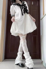 Black/White [Old Stories] Navy Collar Short Sleeves Bowknot Sweet Lolita Dress - Product - 4