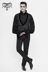 Black Velveteen Asymmetrical Pleated Splice Waist Loop Men's Gothic Waistcoat - Product - 5