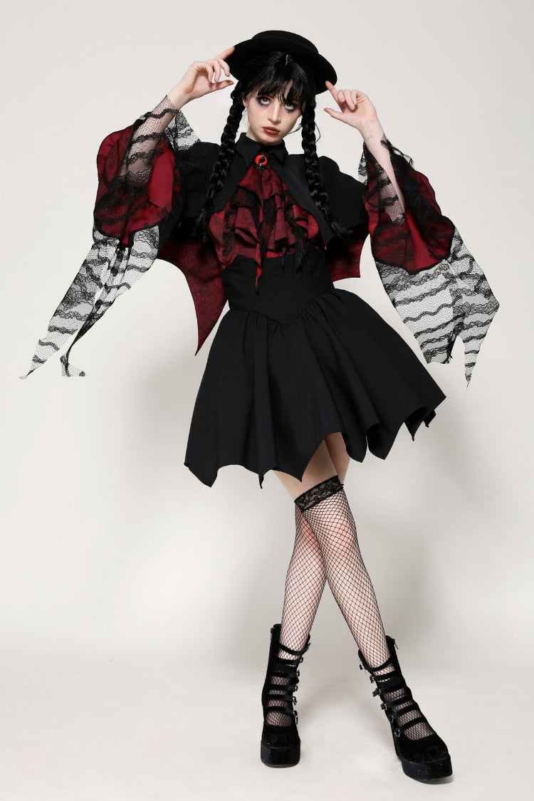 Black/Red Bat Collar Diamond Bat-Shaped Women's Gothic Capelet - Product - 7