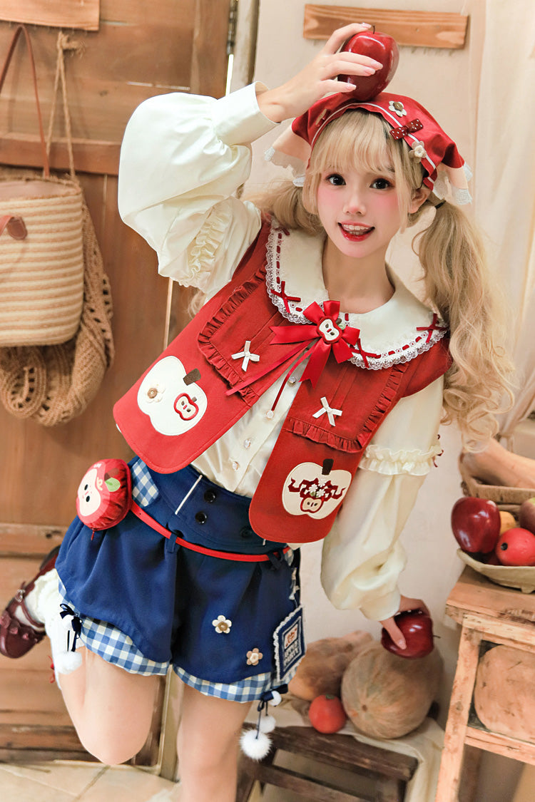 Multi-Color [Witch Gina] Long Sleeves Print Bowknot Ouji Sweet Lolita Vest Shorts Set - Product - 3