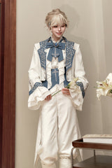 White [Moonlit Paladin Prince] Ruffle Embroidery Bowknot Classic Prince Handsome Ouji Lolita Set - Product - 12