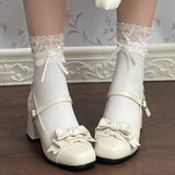 Bowknot Square Toe Sweet College Style Lolita High Heels Shoes 3 Colors - Product - 6